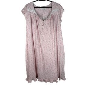 Eileen West Pink Floral Nightgown Sz L Cottagecore Cotton Lace Trim Sleepwear